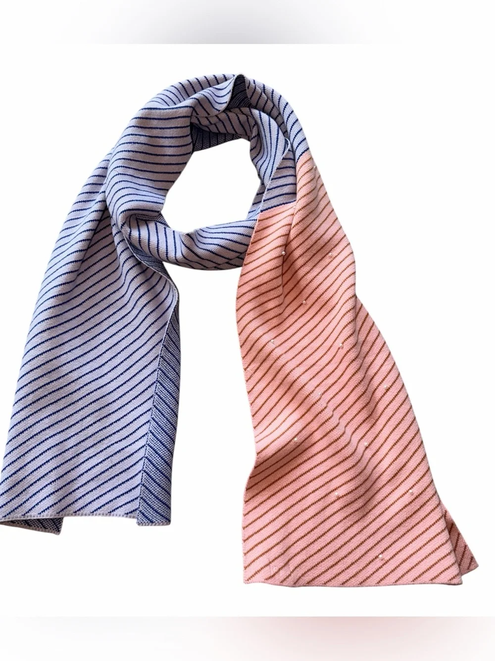 NWT Lele  Oversized Two-Tone Pearl Saturday Stripe Ribbed Scarf 97.5